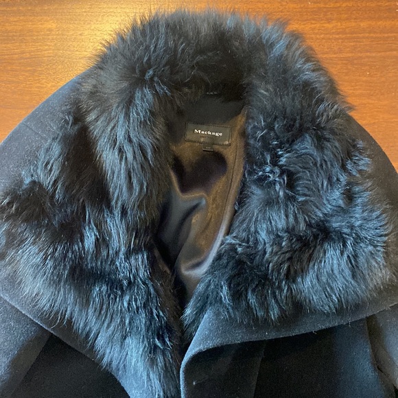 Mackage Black Wool Peacoat Size Medium with Leather Details Shearling Collar - Picture 4 of 5